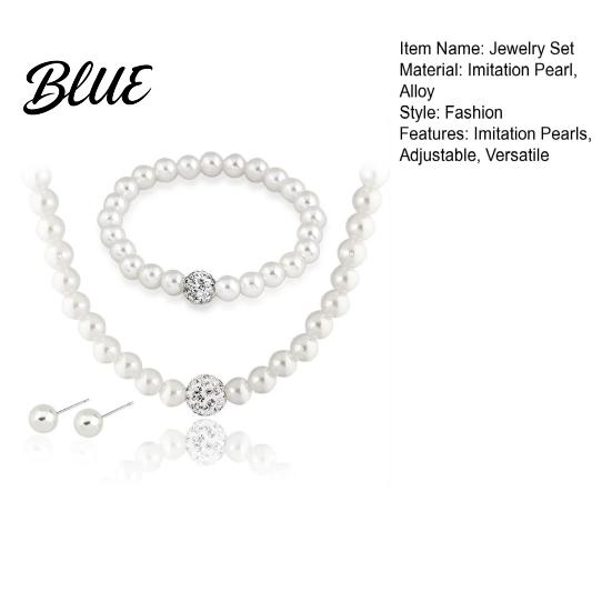 Imitation Pearl Jewelry 46024 Set Adjustable Length Necklace Ear Studs