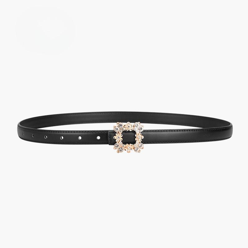 New Women's Belt Inlaid with Crystal Diamond Square Buckle Decorative Strap Versatile Women's Genuine Leather Smooth Buckle Belt