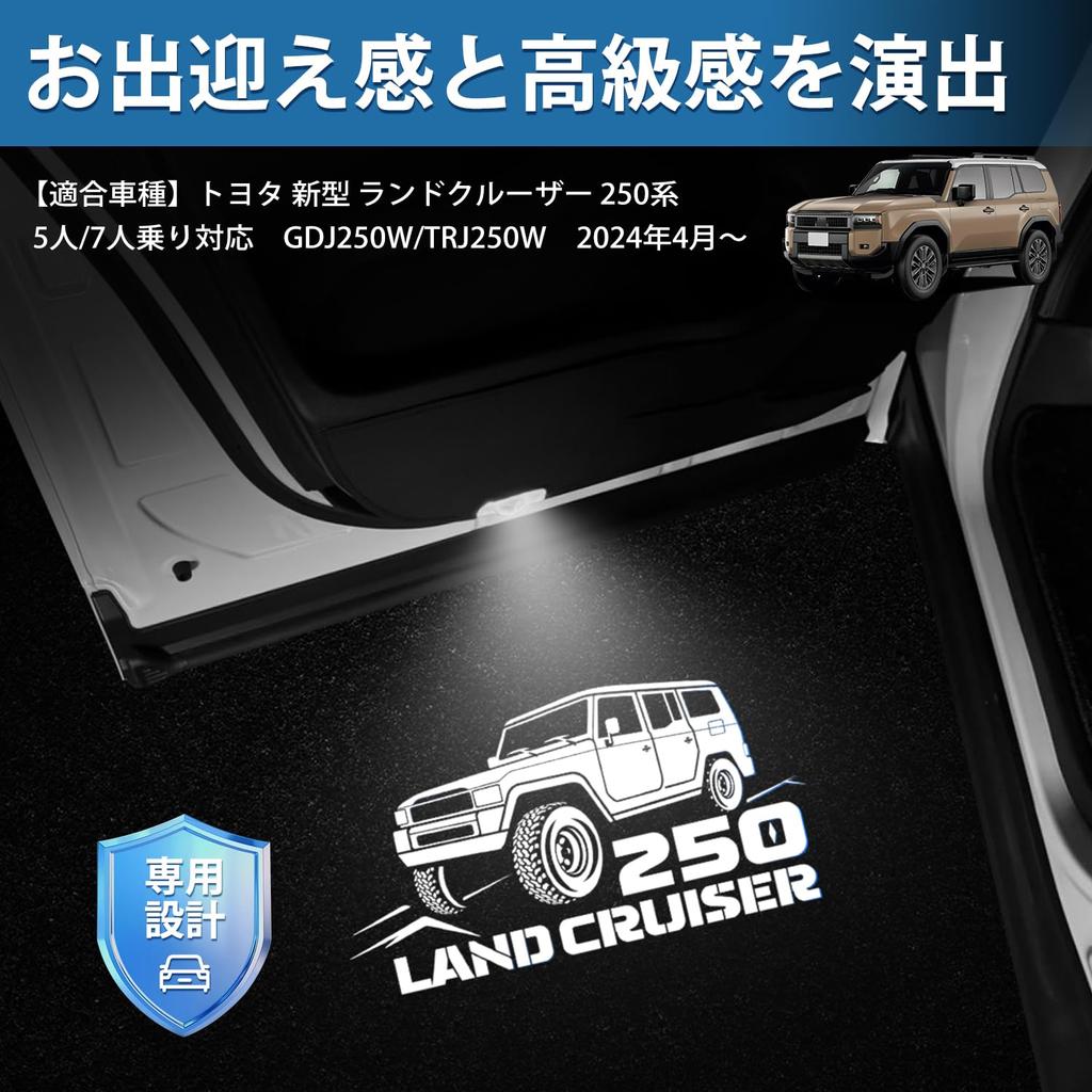 Virauto LED Courtesy Lamps with Laser Logo for Toyota Land Cruiser 250 and Genuine Easy Car Enhanced Pure White Driver Passenger Installation Tools