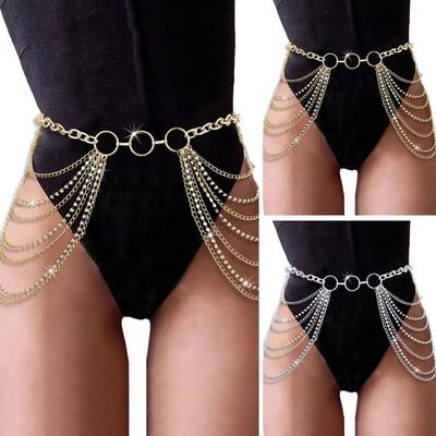 Cadena de cintura de aleación para mujer, cadena multicapa con borlas, cadena para el vientre, arnés ajustable, cadena de cintura gótica, accesorio de ropa
