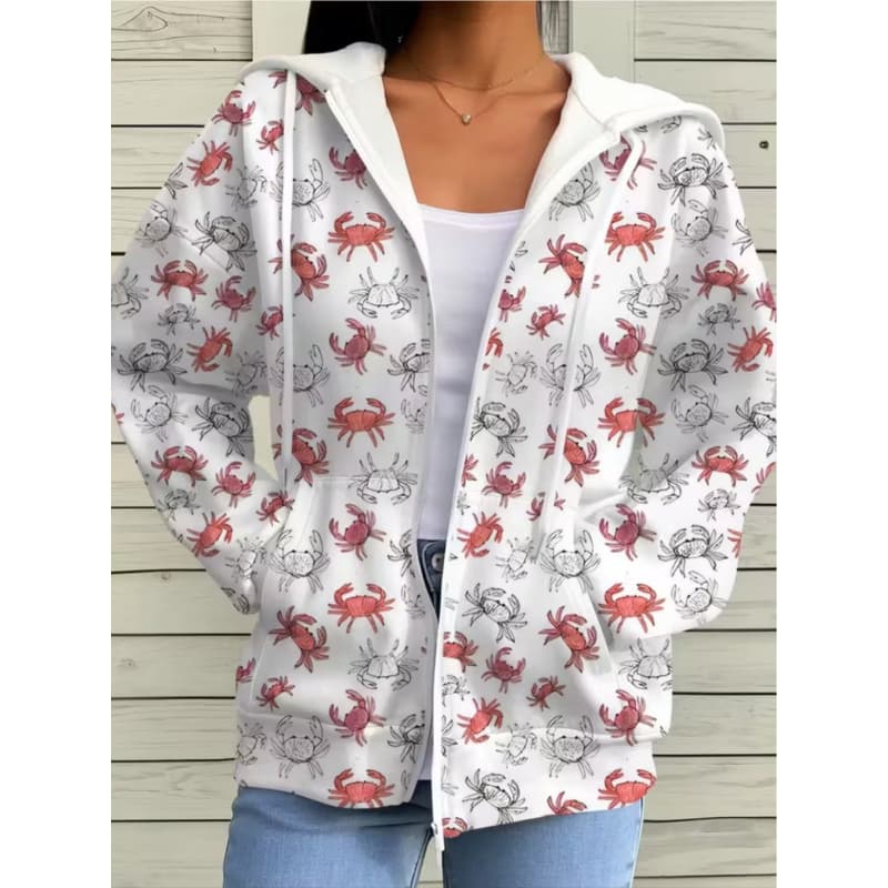 Women's 3D Printed Zipper Hooded Sweatshirt, Long Sleeves, Casual Sport Style