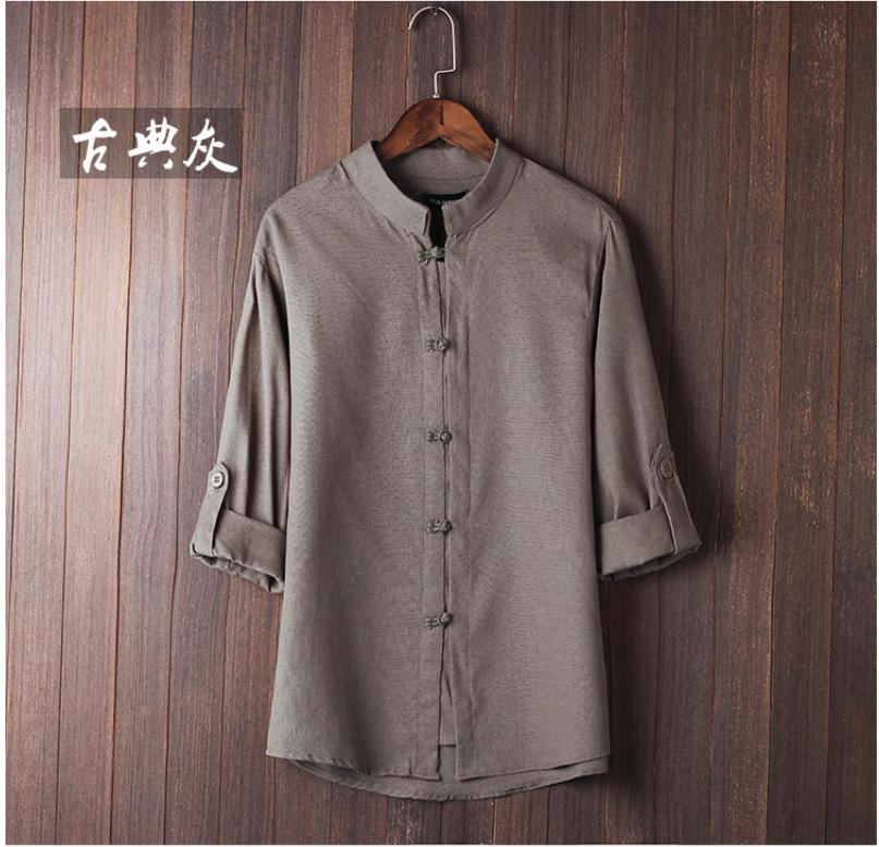 

Men s Casual Three-quarter Sleeve Vintage Shirt M темно-серого