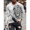 Spring and Autumn Round Neck Lion Pattern 3D Printed Top Fashionable Casual Long Sleeved Men's T-shirts