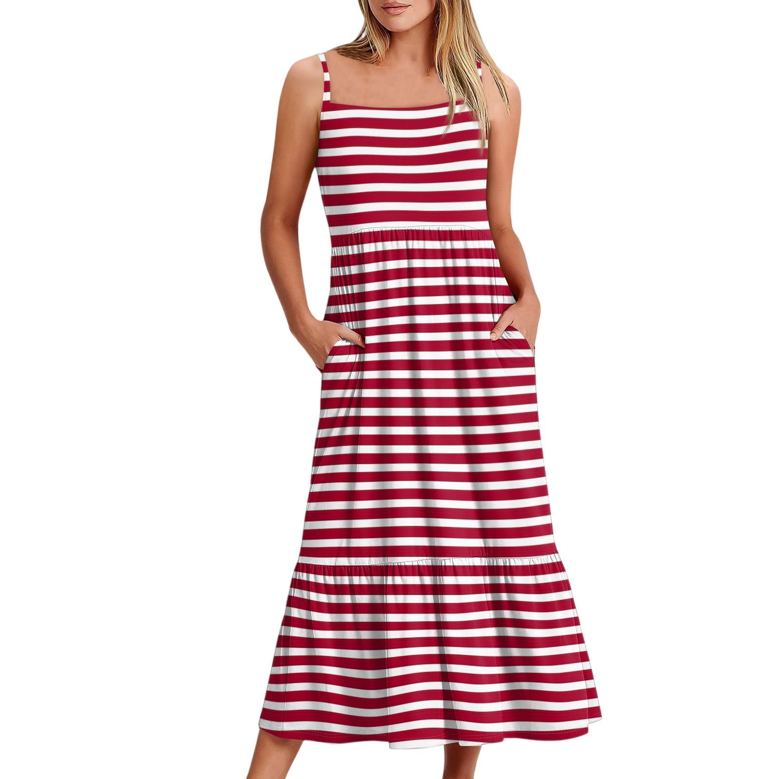 

Женское длинное пляжное повседневное элегантное платье макси на тонких бретельках в полоску, сдержанное струящееся платье в стиле бохо S