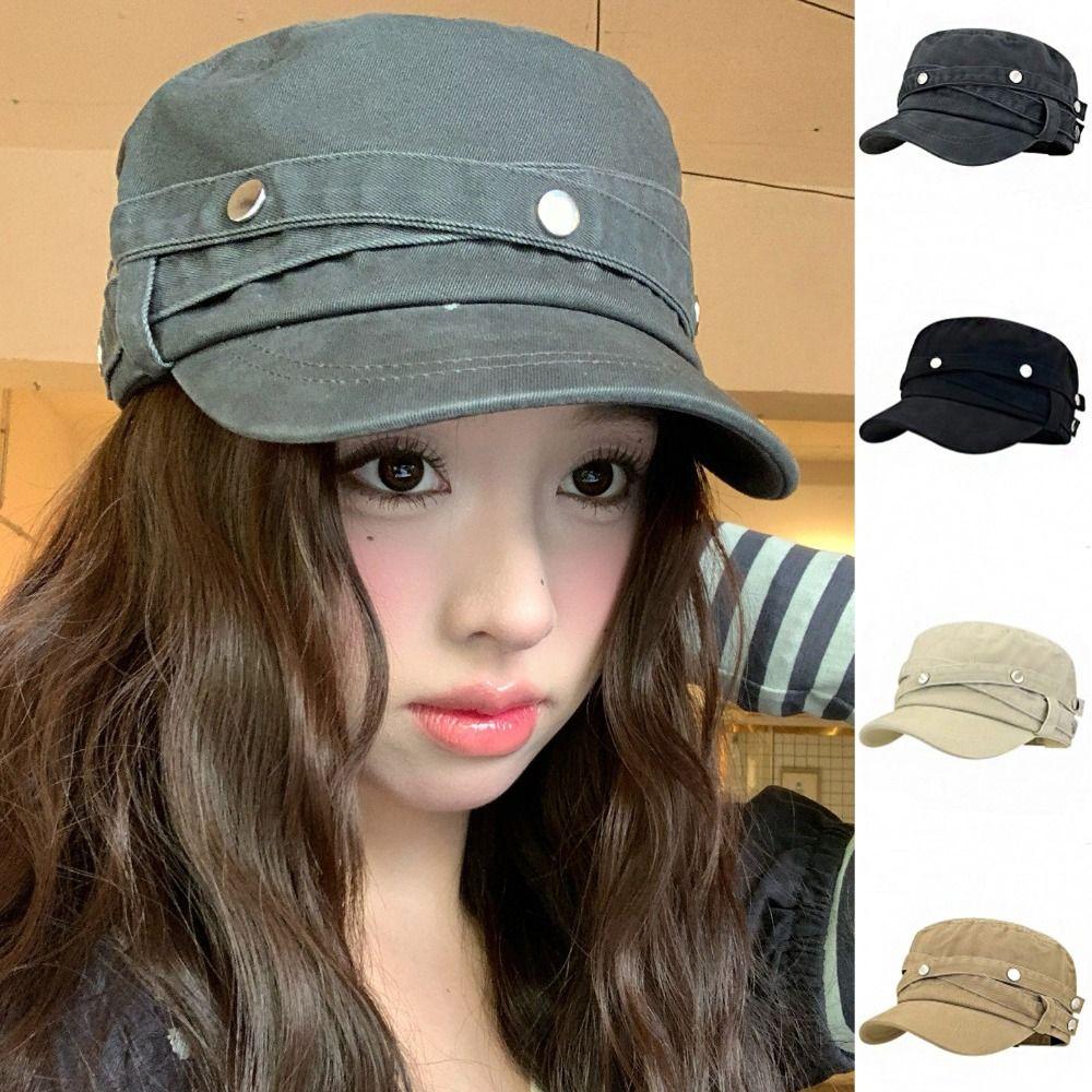 Y2k Rivet Flat Top Hat Spice Girls Retro Baseball Cap Casual Equestrian Hat Ladies