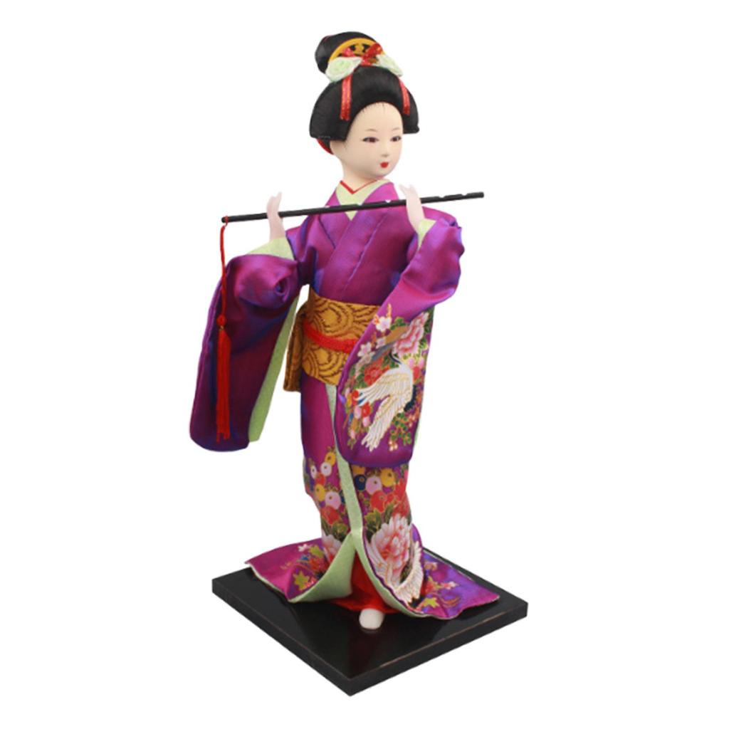 Ethnic Japanese Geisha Girl Statue Miniature Figurine Free Standing Kimono Doll Asian Geisha Doll for Home Office Decoration