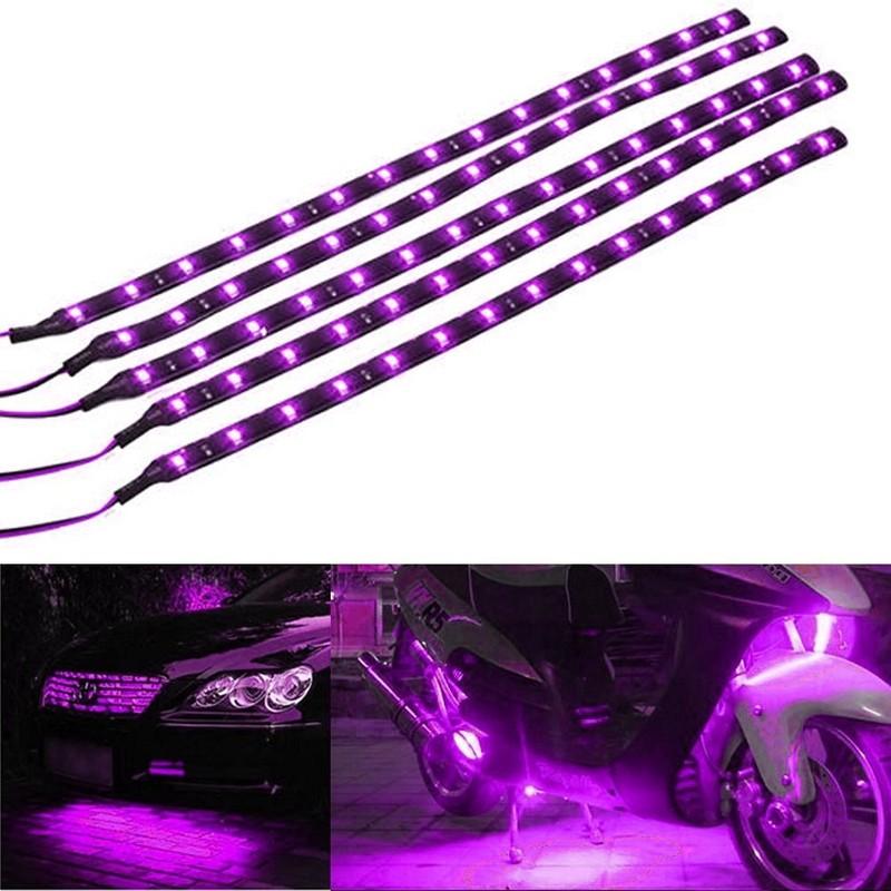 Universal 4 Pcs Purple Super Bright 15 LED 30CM Car Motorcycle Grill Flexible Waterproof Light Strip Interior...