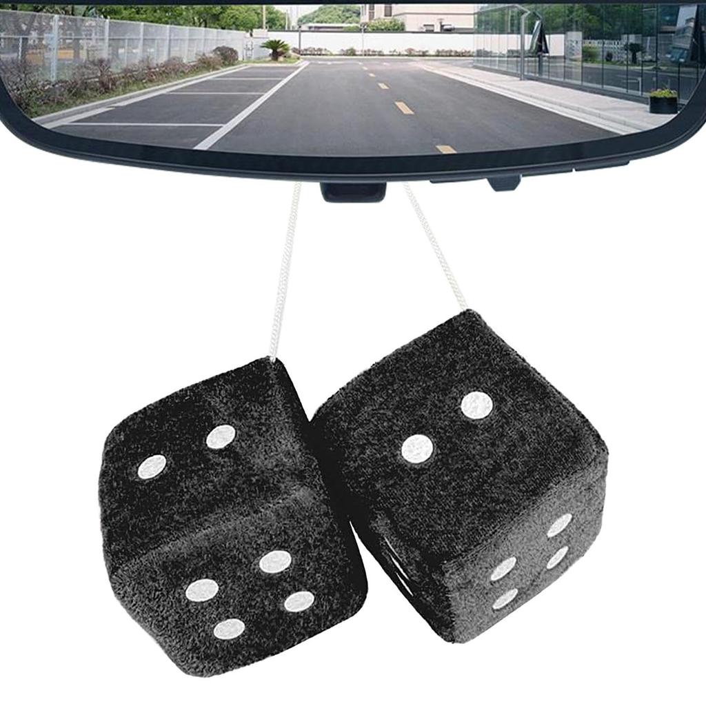 Car Mirror Fuzzy Dice, Pair of Retro Square Fuzzy Plush Dice with Dots, Plush