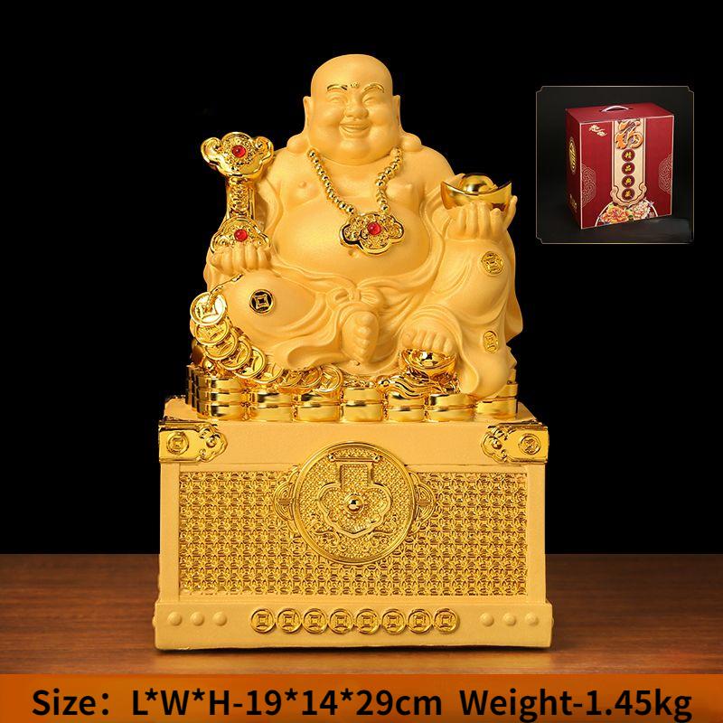 Maitreya Buddha Golden Statue Ornament Wealth Attraction Savings Bank Laughing Buddha Wealth Box Living Room  Decoration