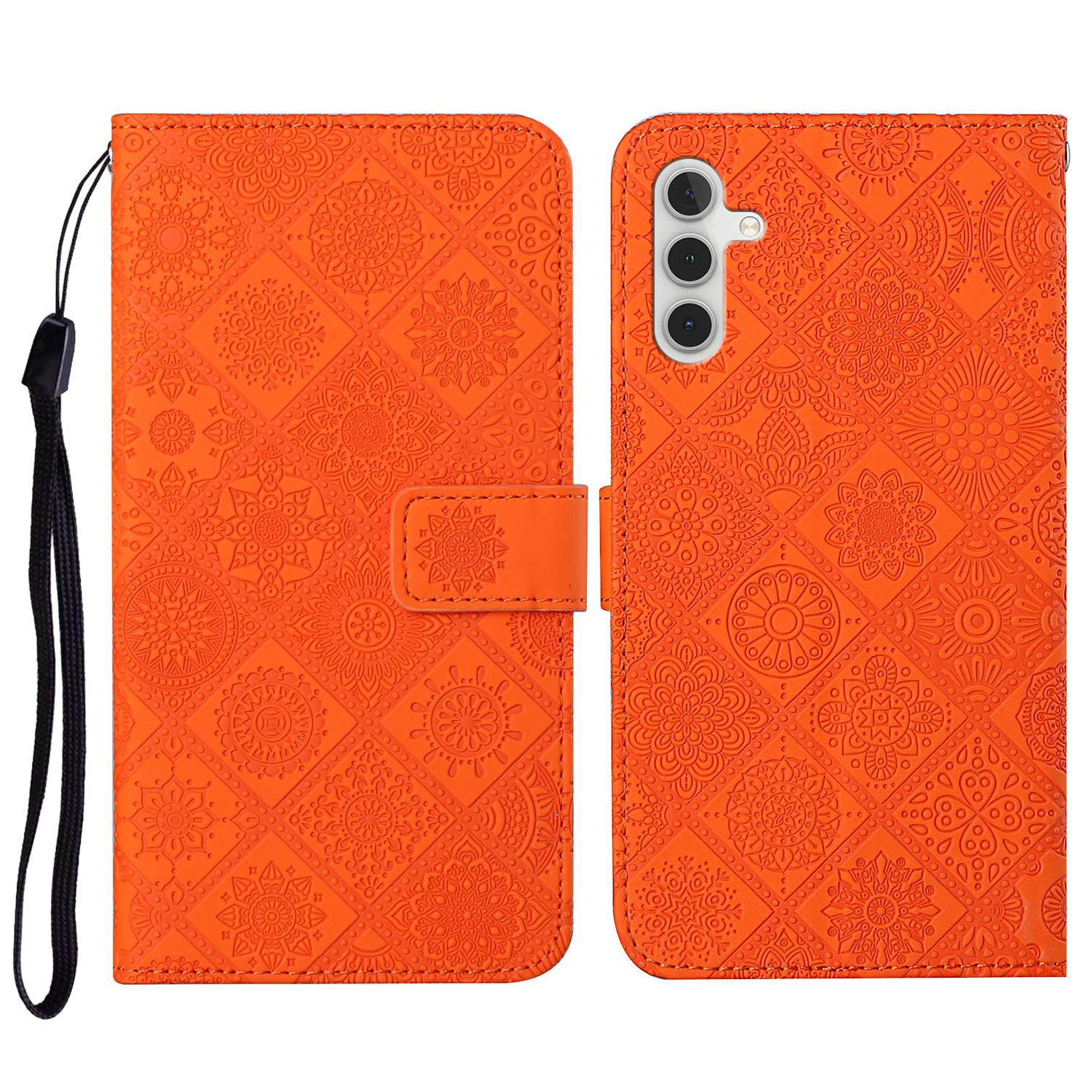 

Leather Wallet Case for Samsung Galaxy S23 FE,Imprinted Flower Phone Stand Cover Orange