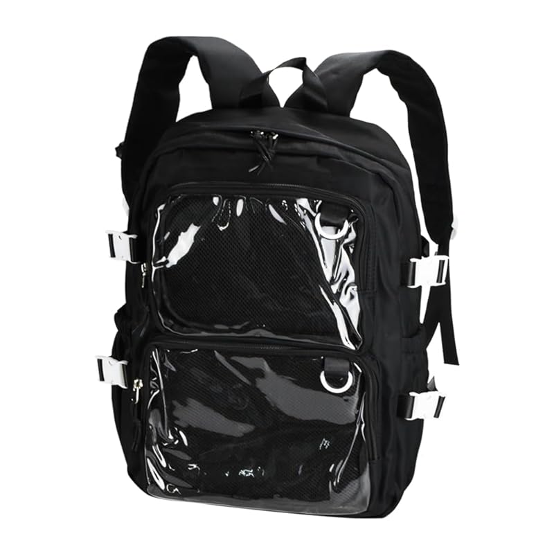 

rucksack clear pocket 2 steps Oshikatsu decoration tin badge Acsta (black)