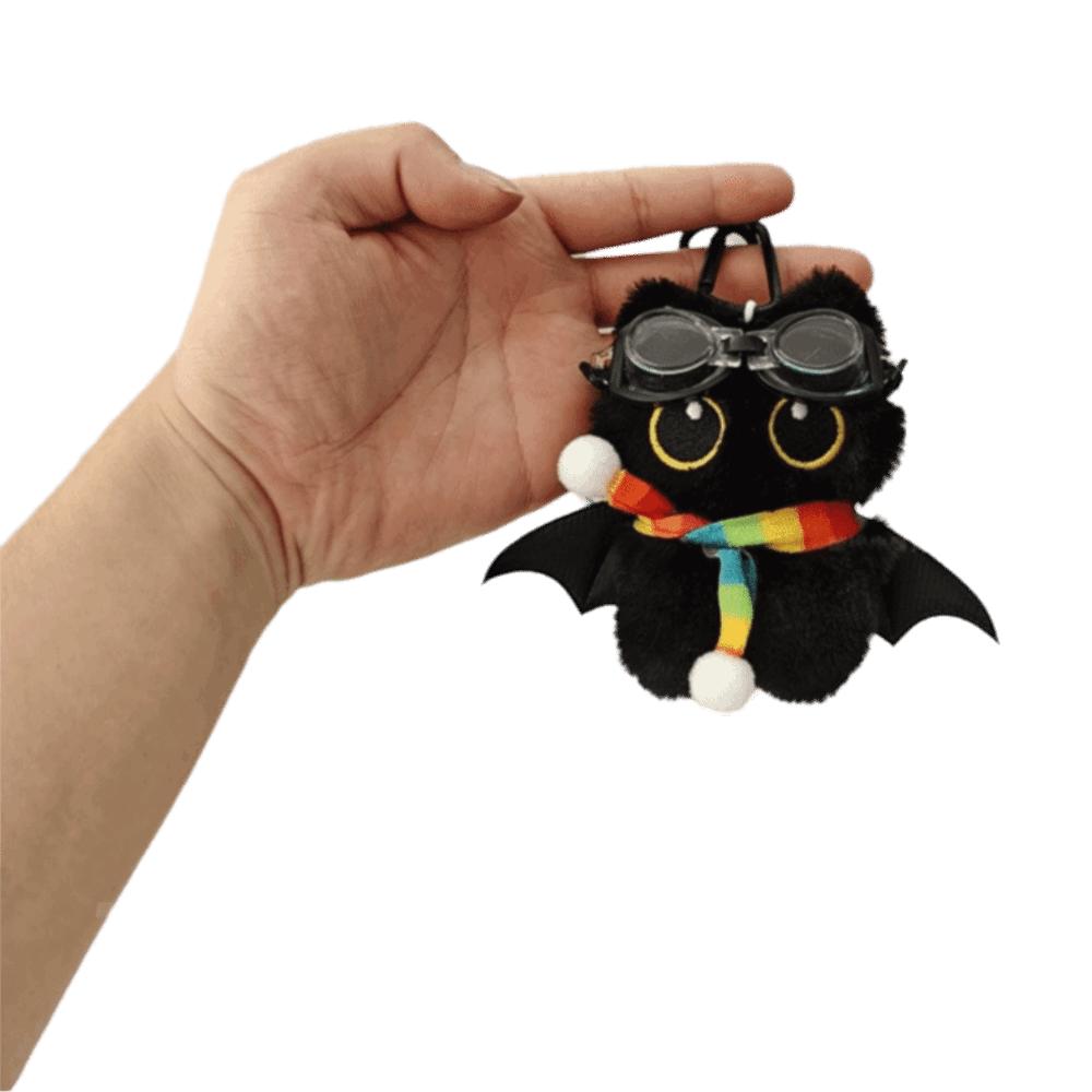 Mignon Grand Yeux Chat Noir Peluche Porte-clés Bourré Doux Dessin Animé Ailes Chaton Poupée Pendentif Mini Petit Diable Porte-clés Voiture Cadeau Enfants black