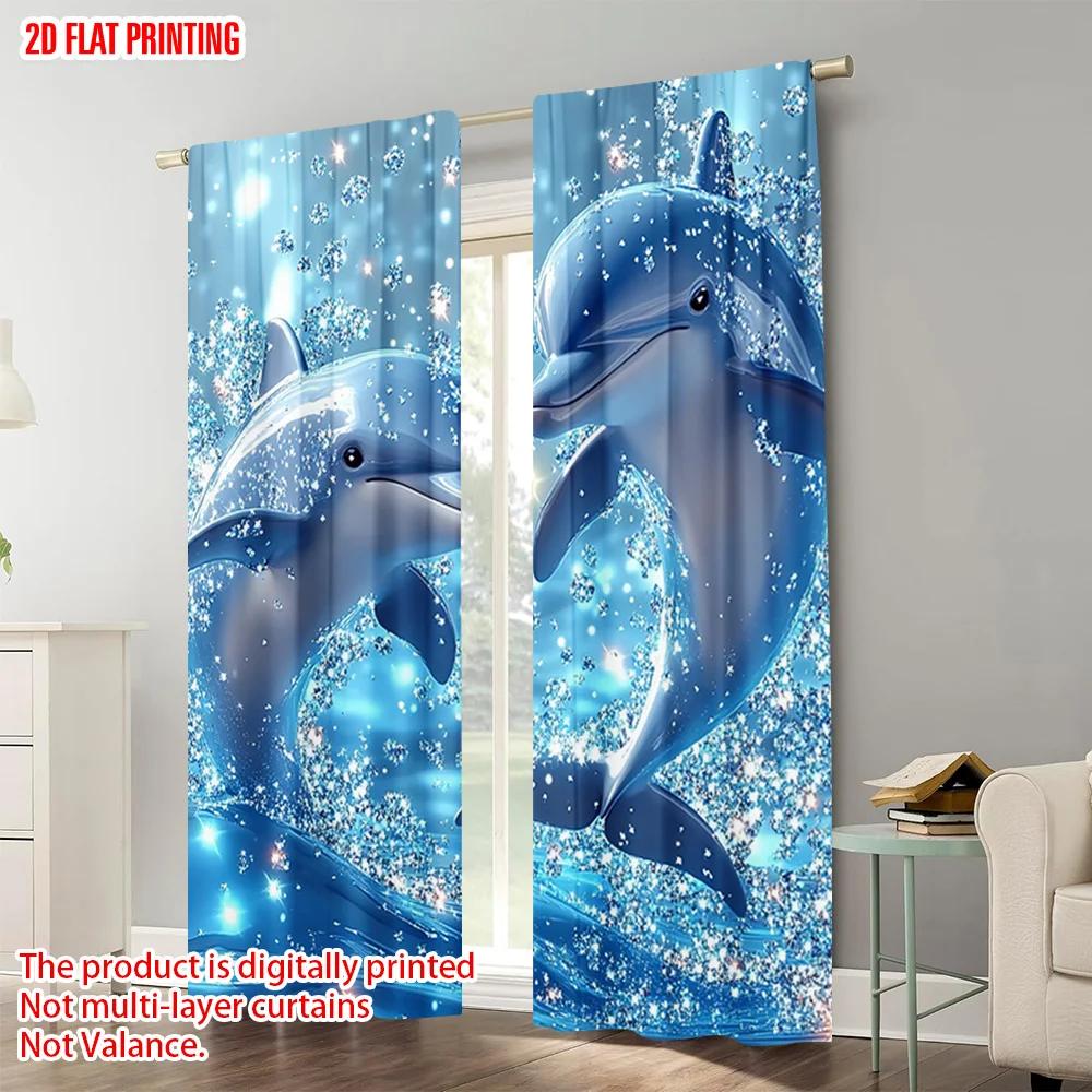 2 Stück   Flugzeugdruck Vorhang Beliebt Blau Delfin Polyester Stoff (ohne Stange) Außendekorationen Ideal für das Schlafzimmer