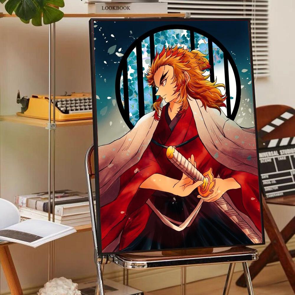 Anime Demon Slayer R-Rengoku Kyoujurou Poster Anime Poster Selbstklebend HD Qualität Wandkunst Retro Poster für Zuhause Kawaii Raumdeko