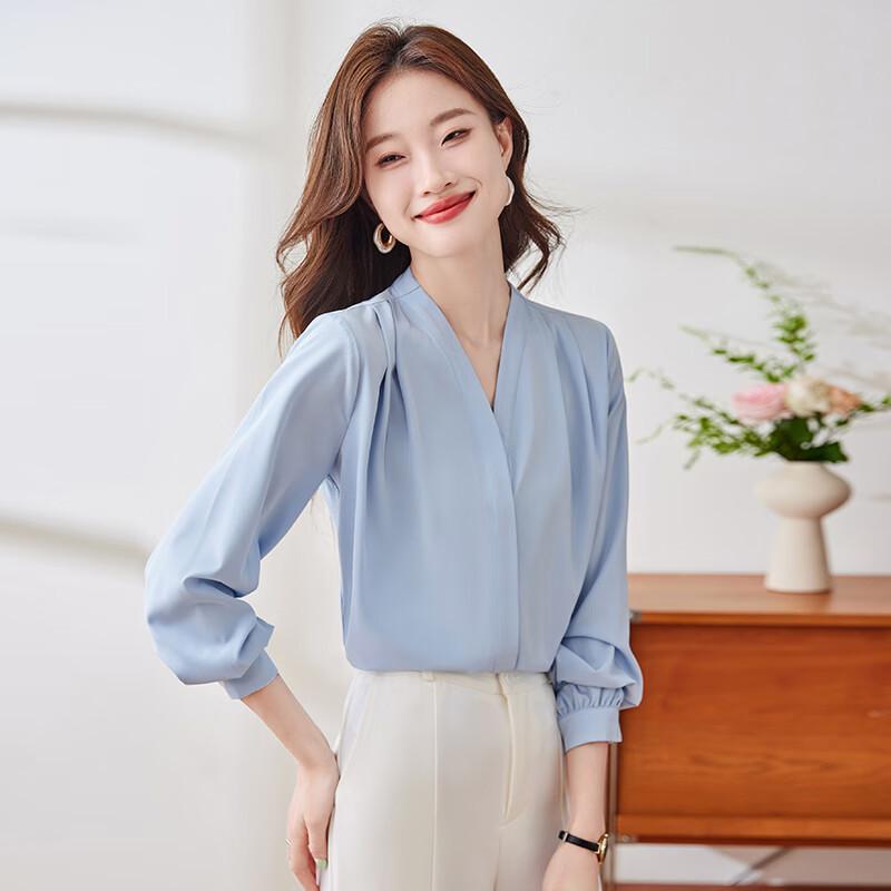 Tluoman Professional Women's V-Neck Long Sleeve Blouse