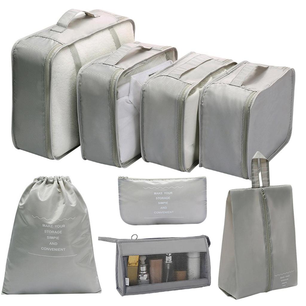 Twill 8-piece Multi-purpose Travel Storage Bag Set for Clothes & Toiletries