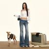 Retro washed low-rise slightly pulled jeans women's autumn and winter new elastic slim-fitting and thin versatile bell pants