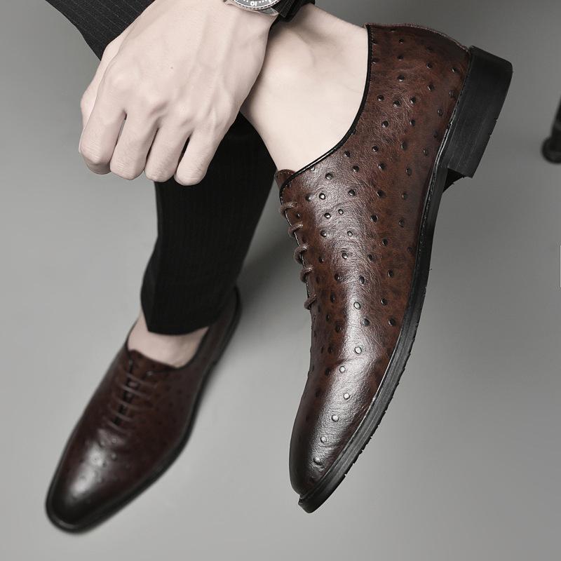 

Men s shoes 2025 spring new business derby shoes British style casual shoes men s dress high-end pointed leather shoes 44 коричневий