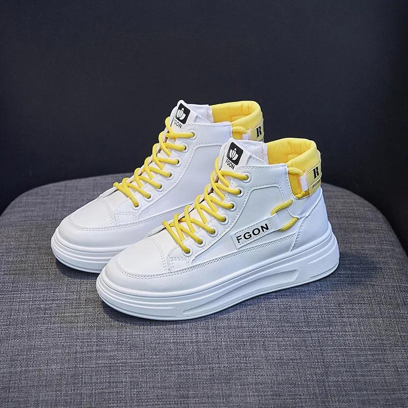 

Модные Теплые и Стильные Высокие Кроссовки 2024 Весна Новые Туфли для Ходьбы с Плюшем и Утеплителем для Женщин 40