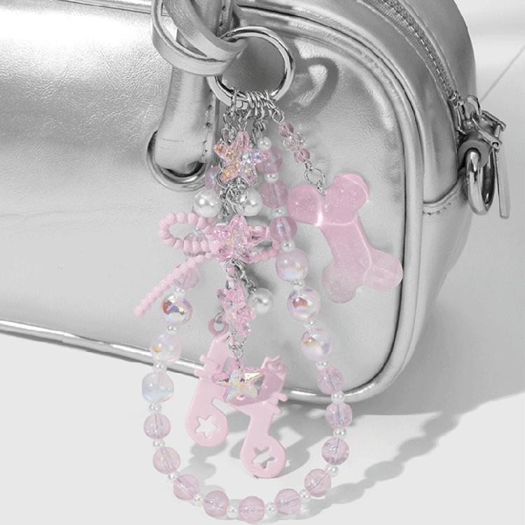 Portable Resin Cat Eye Bead Keychain Set Glittering Resin Bone Heart Designs Handmade Jewelry Accessory