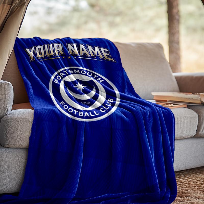 Custom Name Portsmouth Football Club Throw Blanket - Perfect for Couch, Bed, Office, and outdoor Travel - Ideal Gift for Christmas & Holidays