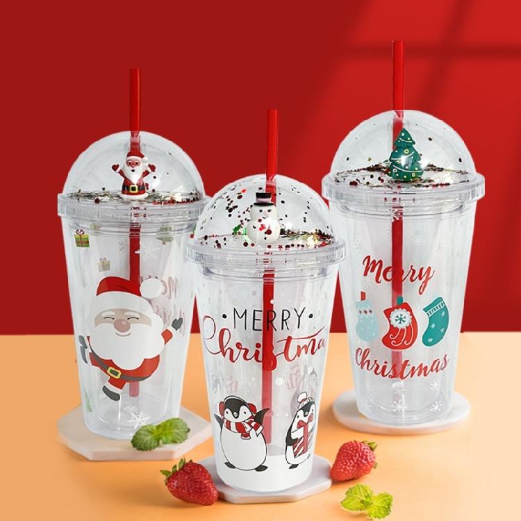 Reusable Drinking Cup Christmas Water Tumbler Double Walled Glitter Cup 450ml