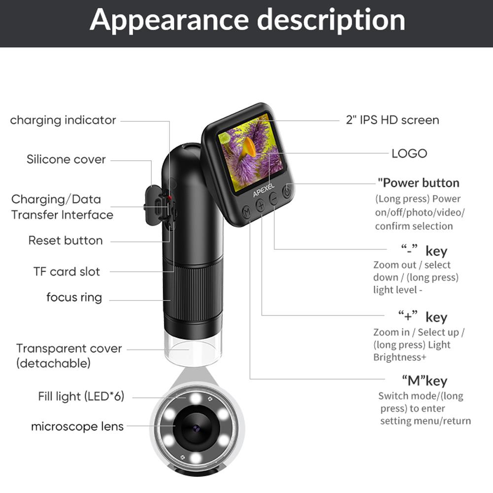 2 Megapixel Portable Handheld Digital Microscope 12-24X Magnification Indoor Outdoor Microscope