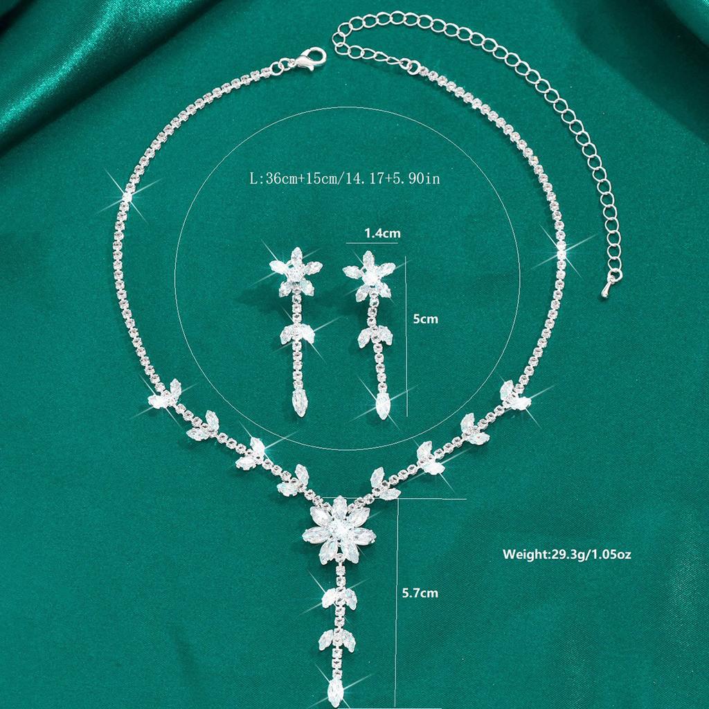 3PCS Sexy and Elegant Women's Flower Water Diamond Necklace Earring Set Wedding Birthday Party Fashion Accessories
