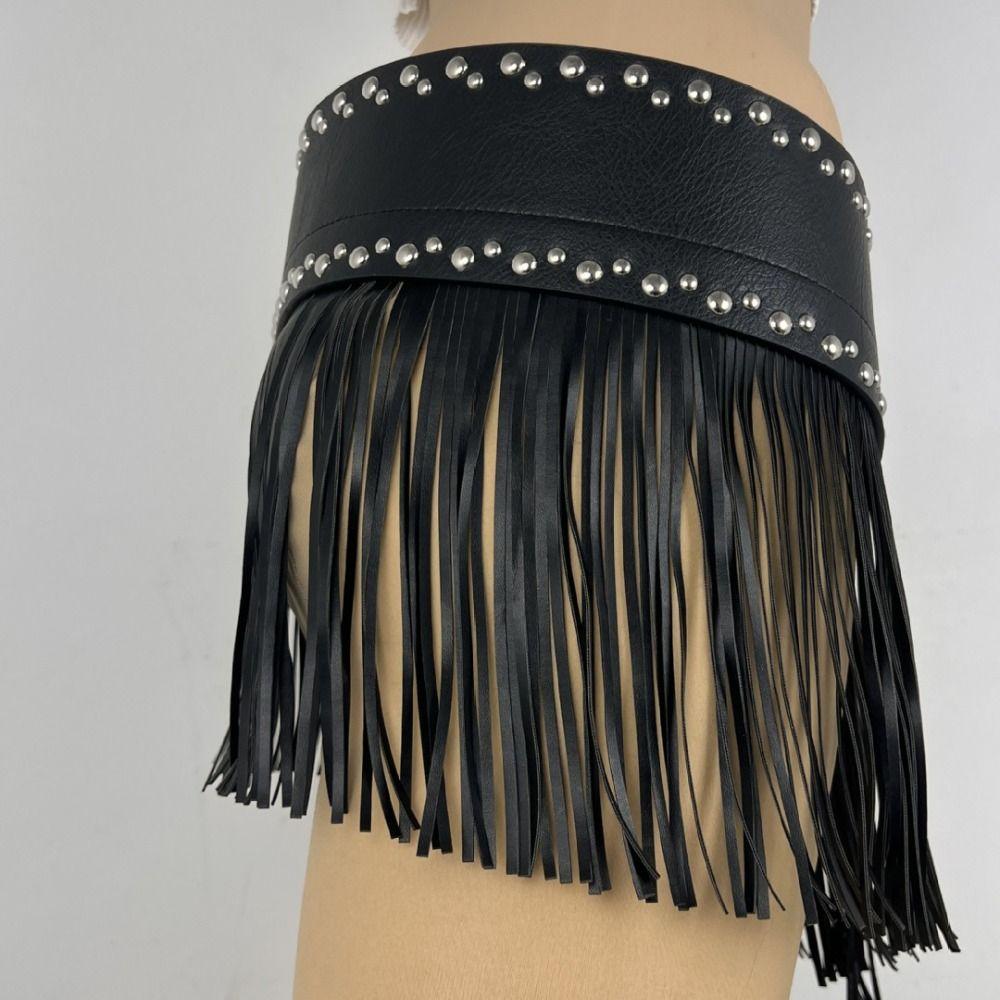 Punk Style Skirt Decoration Spicy Girl Pu Tassel Waistbands Simple Rrivet Belt  Daily