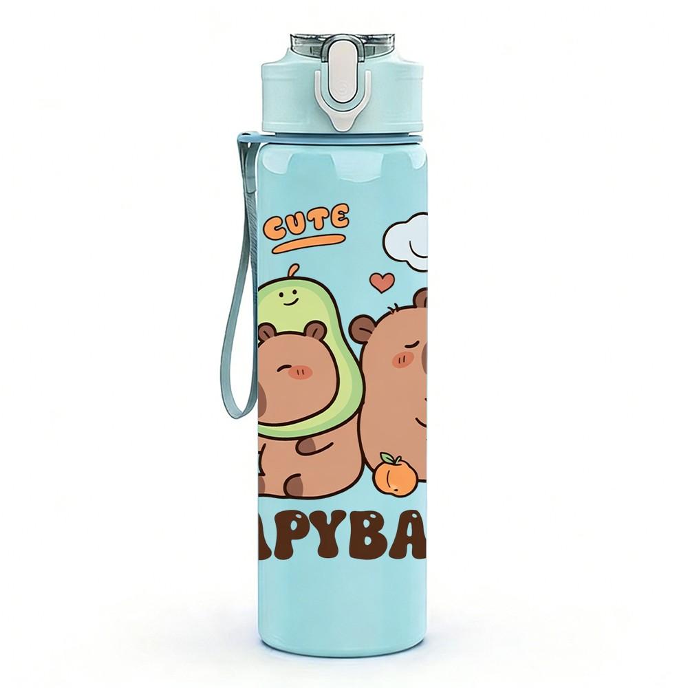 1PC Capybara Relax Cute Cartoon Print 750ml Color Plastic Sports Water Bottle Leakproof Flip Straw Lid Suitable for Sports Office Home Use