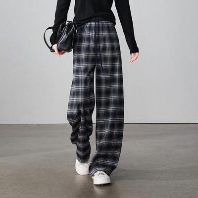 SOFSIL Women's Plaid High-Waist Wide-Leg Pants