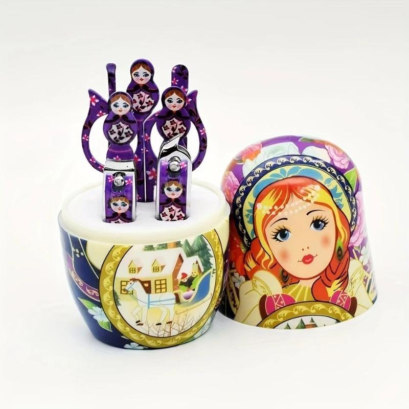 7Pcs Nail Tools Nail Clipper Set Russian Nesting Doll Style Nail Clipper Kit Manicure Nail Polishing Shaping Trimming Tool