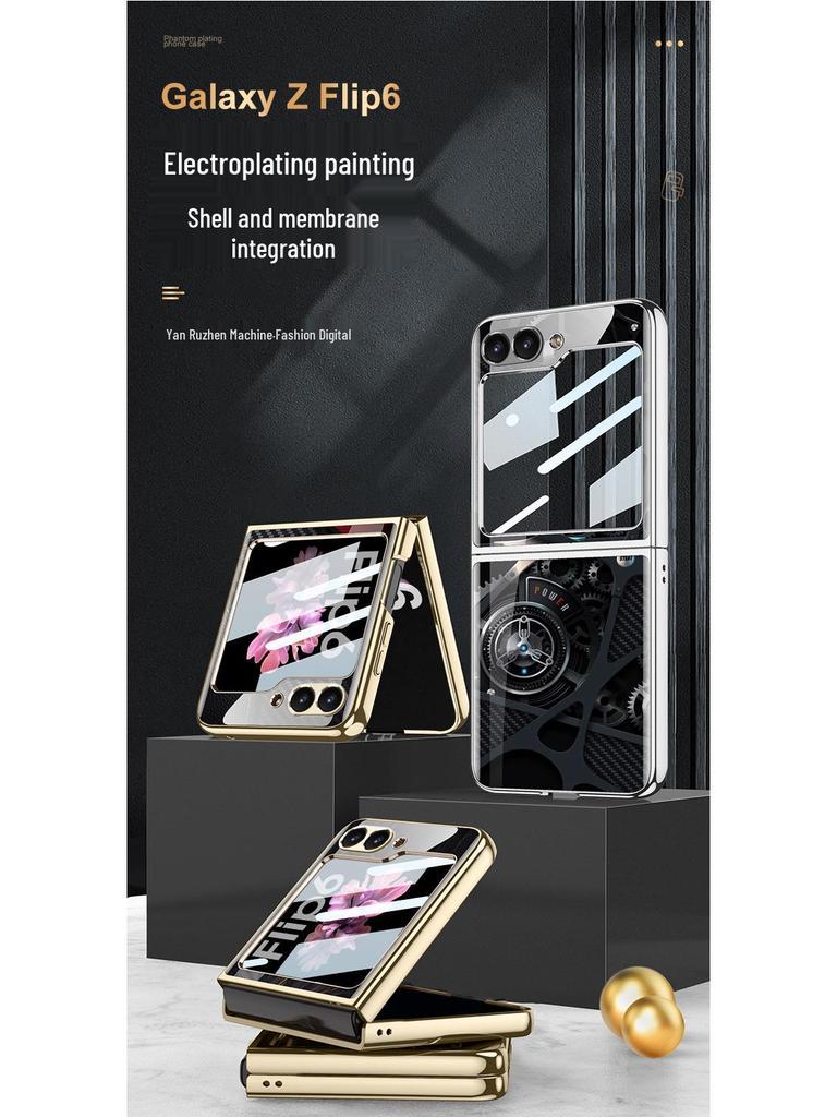 Samsung Z Flip 6 Foldable Screen Phone Case with Unique Painted Design and Mechanical Flip Glass Cover