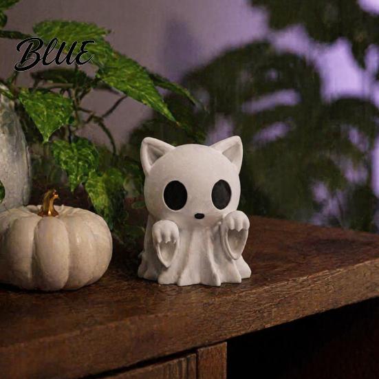 Cute Dark Style Ornament Halloween Ghost Cat Statue 3D Printed Ornament White Customizable Art Piece Figurine for Home Office Desk Decoration