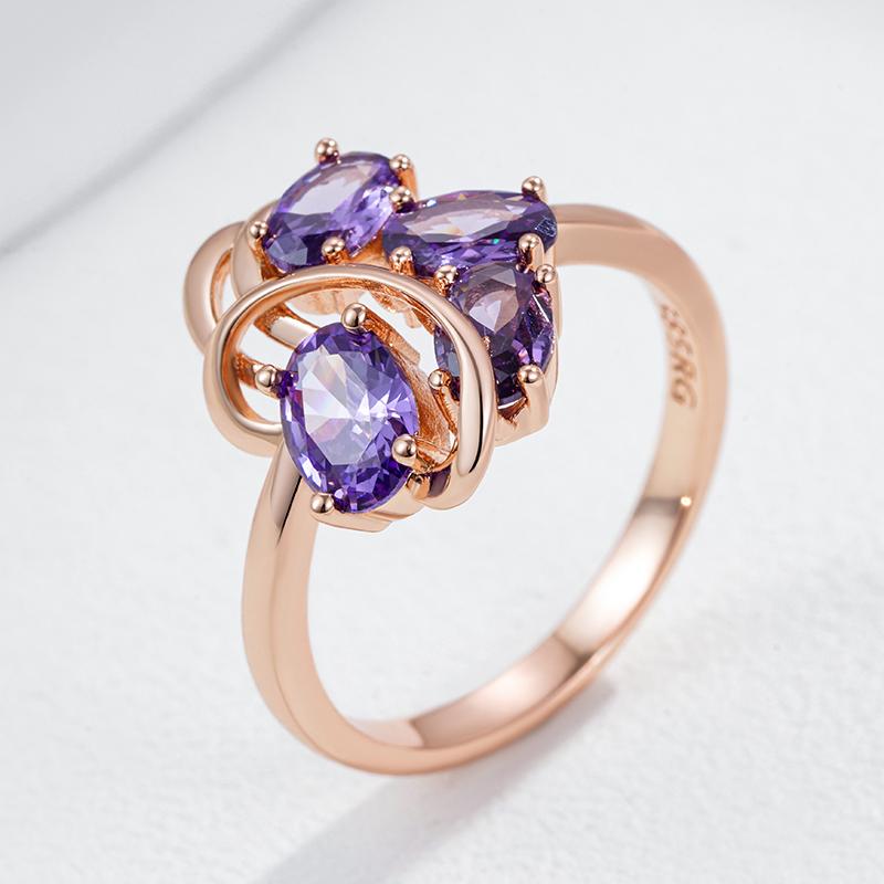 Ethnic Wedding Ring For Women Fashion Rose Gold Color With Shiny Purple Natural Zircon Daily Fine Vintage Jewelry