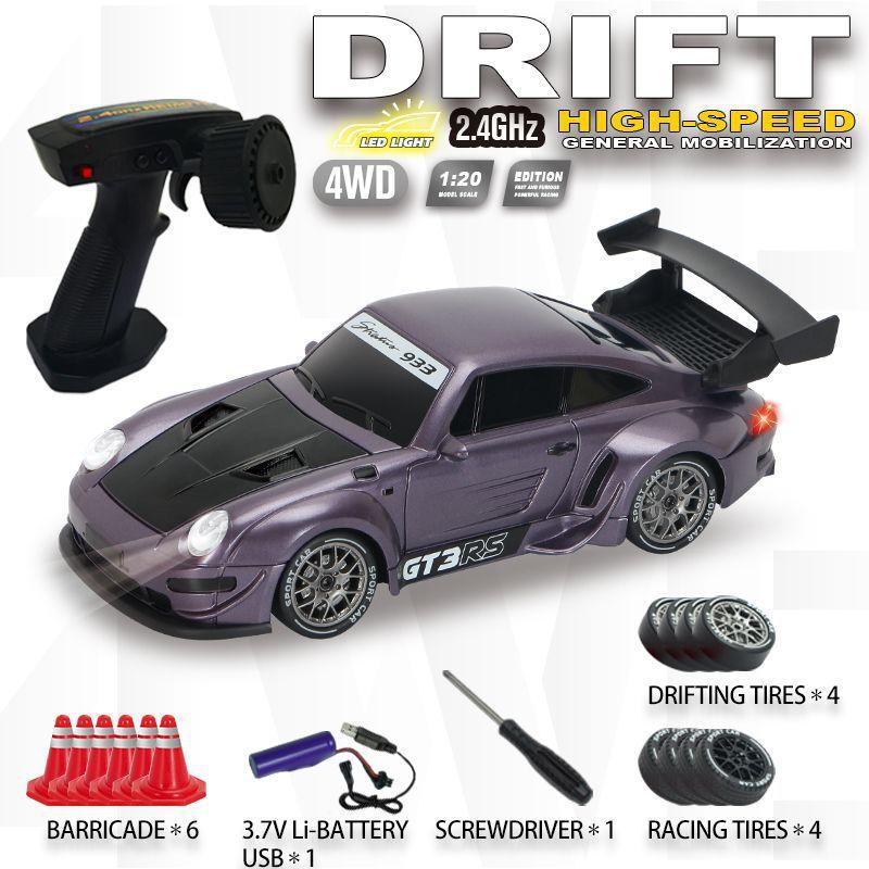 Remote Control , 1:24 Scale RC Drift , 2.4Ghz 4WD RC Toy with Lights, Tires, and Barricade Tool, Perfect Gift for Boys and Girls