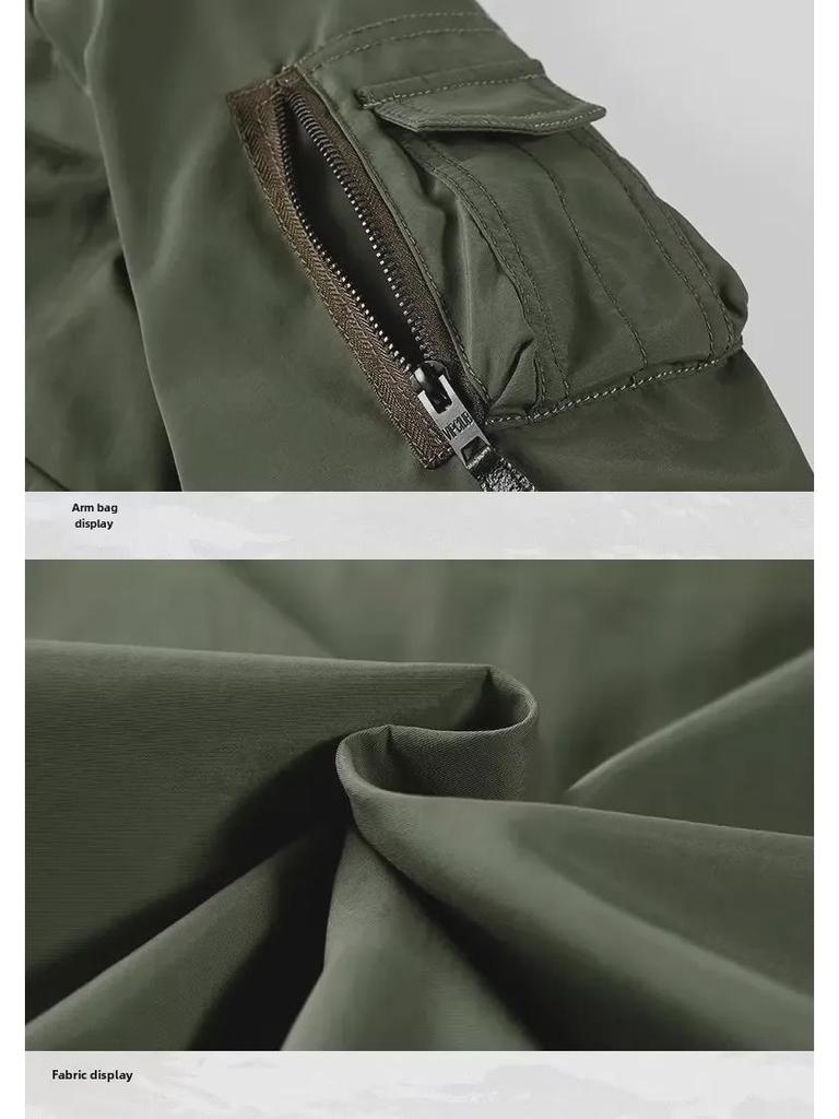 Pánská trendy letecká bunda: Jarní/Podzimní Ležérní Pracovní Bunda Baseballového Střihu se Stojáčkem.