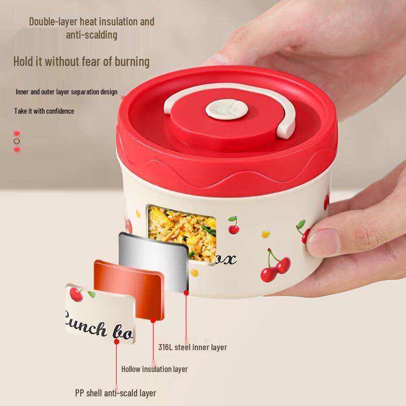 Ruhan 316 Stainless Steel Double-Layer Microwaveable Lunchbox & Soup Bowl Set