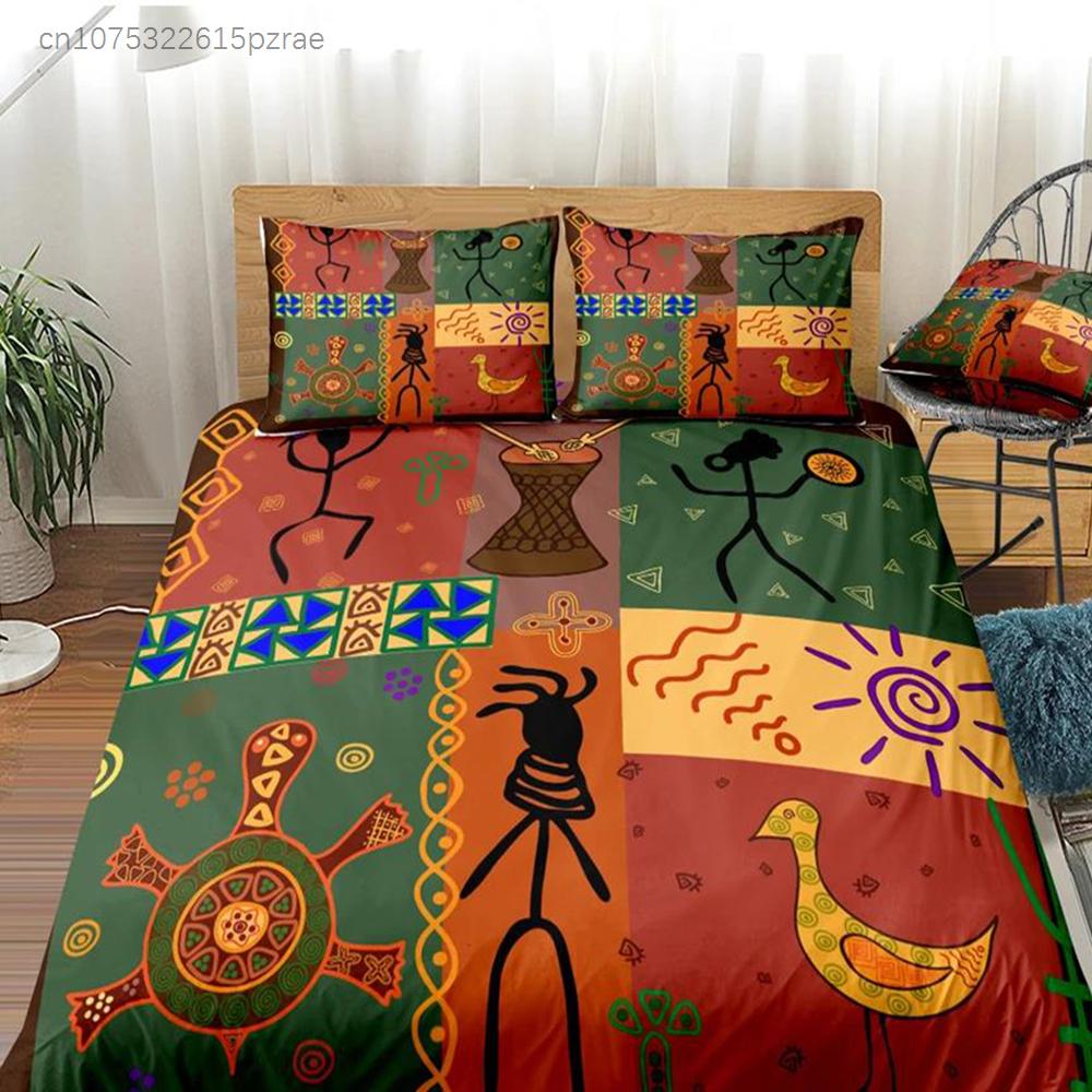 Juegos de Cama con Estampado Africano Juegos de Cama Juego de Funda Nórdica Fundas de Almohada Decoración Bohemia de Lujo Textil Estilo Bohemio SIN Sábana Bajera