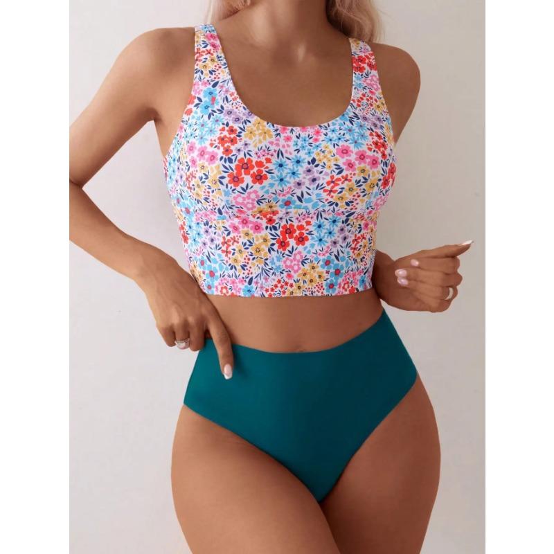2025 Summer New Personality Print Bikini Two-piece Set European and American Seaside Vacation Conservative Triangle Split Swimsu
