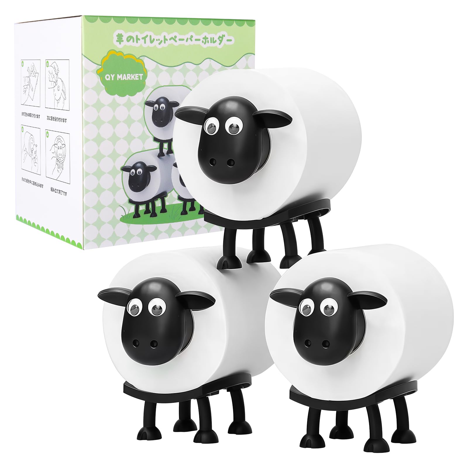 

QY MARKET Set of 3 Sheep Toilet Paper Holders 38mm easy to bathroom makes a great gift [JIS Standard, Diameter] Stylish, Scandinavian-inspired design, чёрный