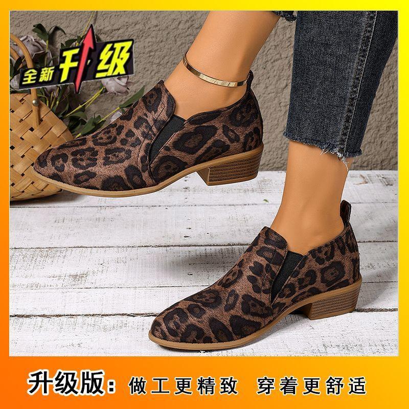 2025 foreign trade large size single shoes new leopard print light mouth one pedal women's shoes low heel grandma shoes pointed thick heel fashion
