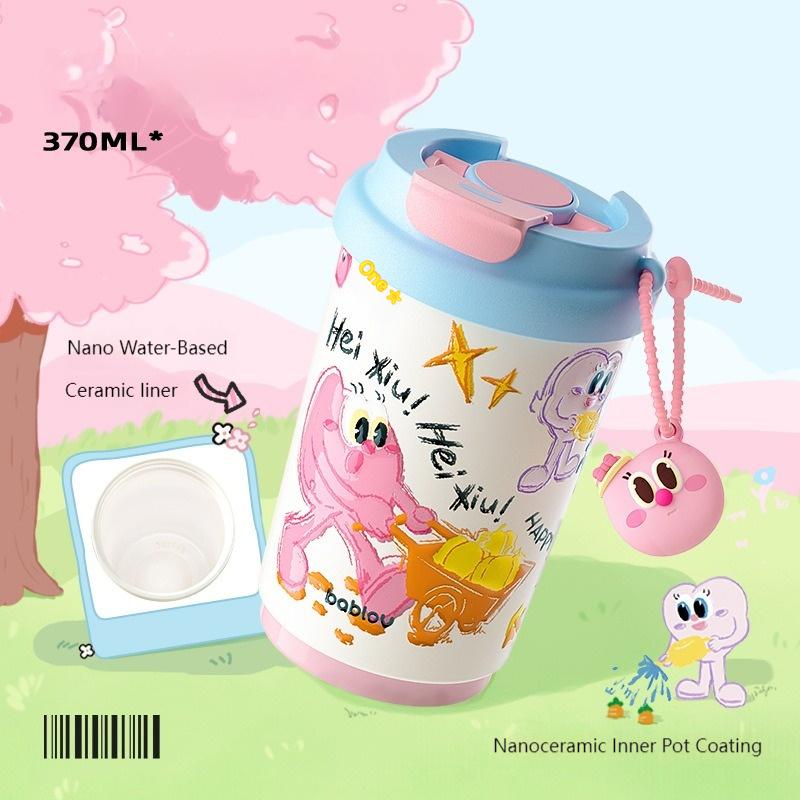 Bablov 370ml Vacuum Flasks Cute Cartoon Stainless Steel/Ceramic Coffee Cup Hot & Cold Flask Thermos Cup Outdoor Travel Mug Gifts