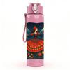 1PC Folk Art Colorful Mask Square 750ml Color Plastic Sports Water Bottle Leakproof Flip Straw Lid Suitable for Sports Office Home Use