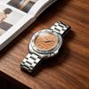 Mens Vintage Watch Steel Quartz Analog Wrist Watch Wateproof Rotating Bezel Wave Orange Dial Dress Watch for Men