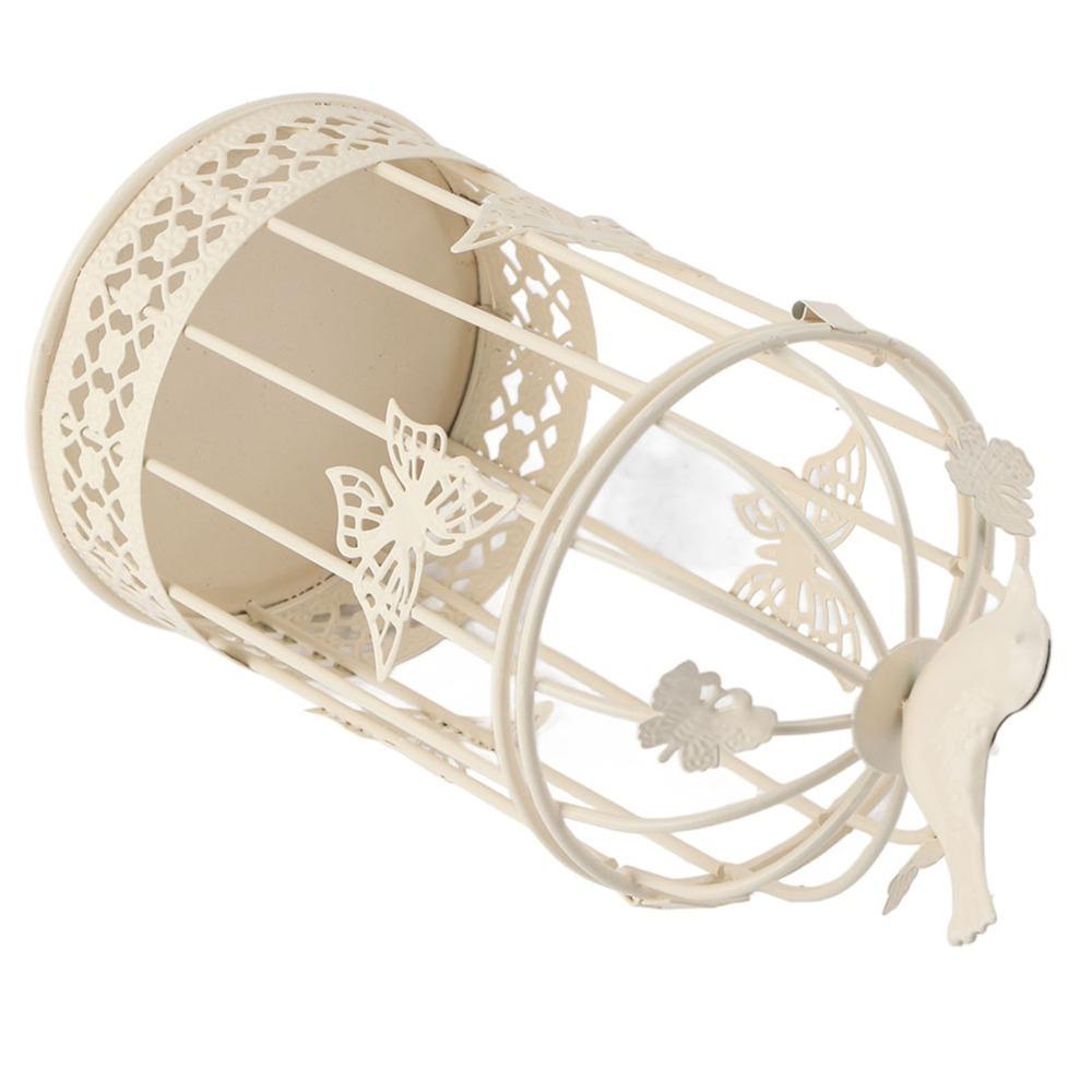 Iron Hollow Birdcage Candle Holder Birdcage Bird Ornament Decorative Candlestick Coffee Table белый