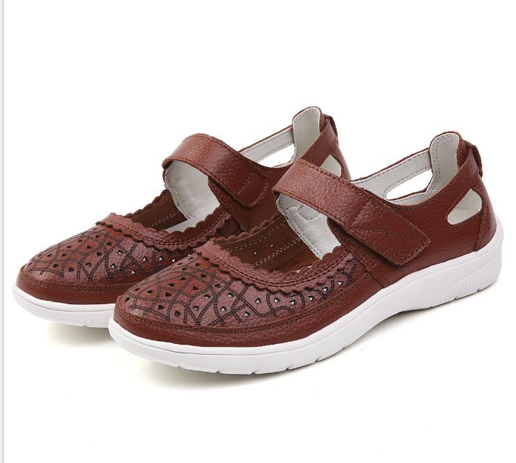 Fashion Summer new style comfortable casual cowhide hollow mother's shoe hole sandals carved flat women's shoes  C659