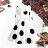Women Polka Dot Print Midi Dress, Long Sleeve V‑Neck Furry Trim A‑Line Party Dress, Christmas Limited Edition