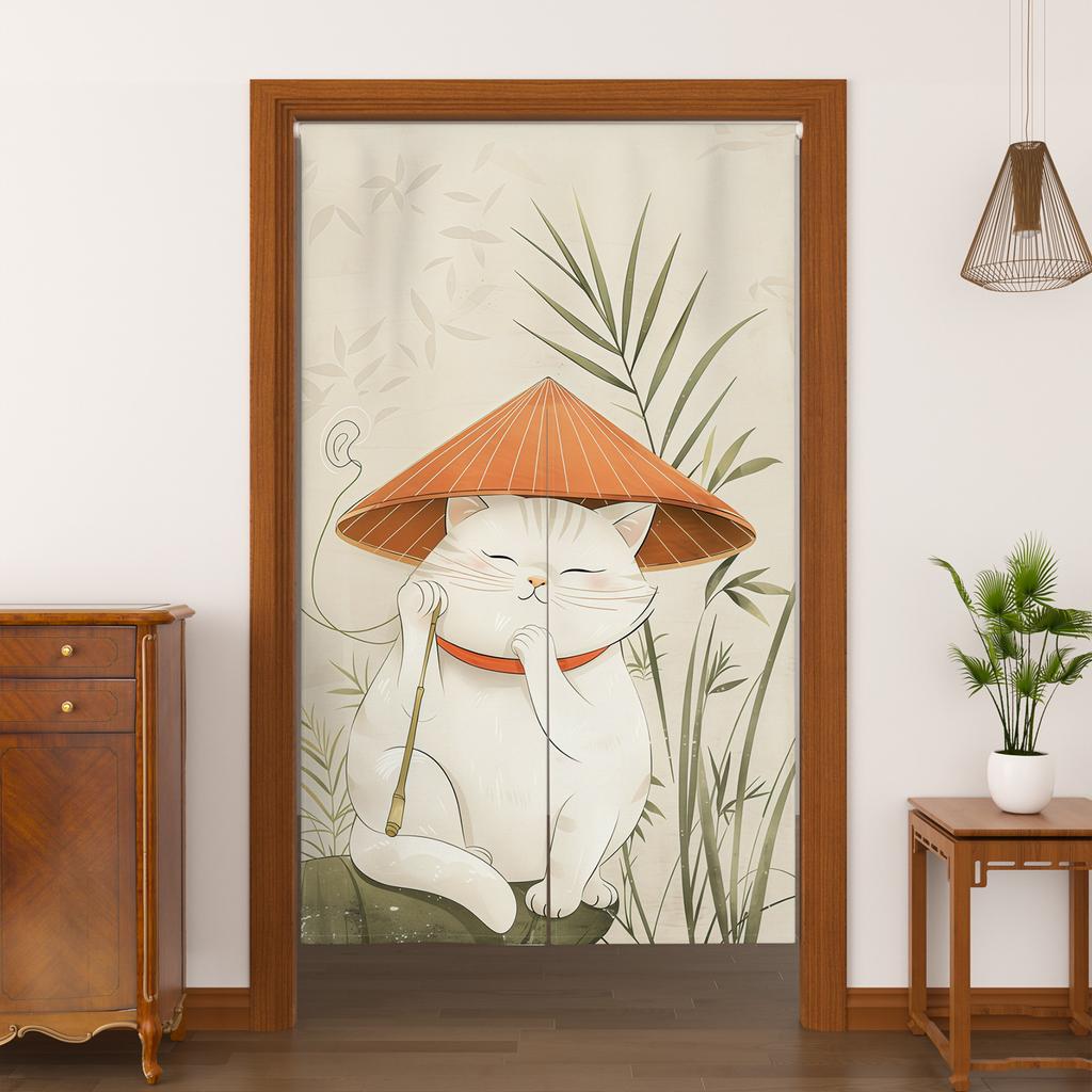 Japanese Style Noren Door Curtains Cute Cat Cherry Blossom Bird Patterns Polyester Doorway Kitchen Entrance Half Curtain For Cooking Area Made Of