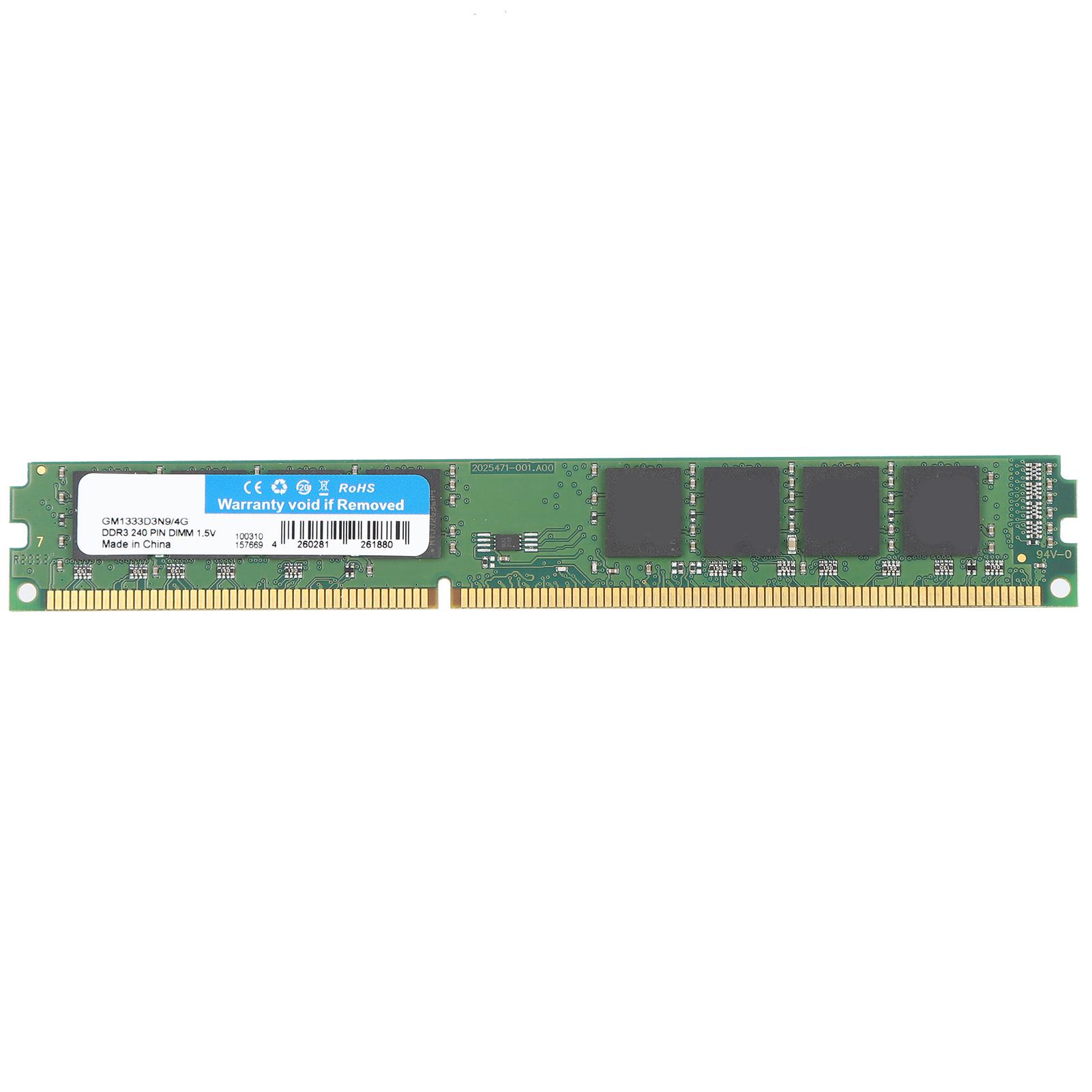 

DDR3 RAM 1333MHz 1.5V 240 Pin Unbuffered NonECC Memory Module for Desktop Computer(4GB )